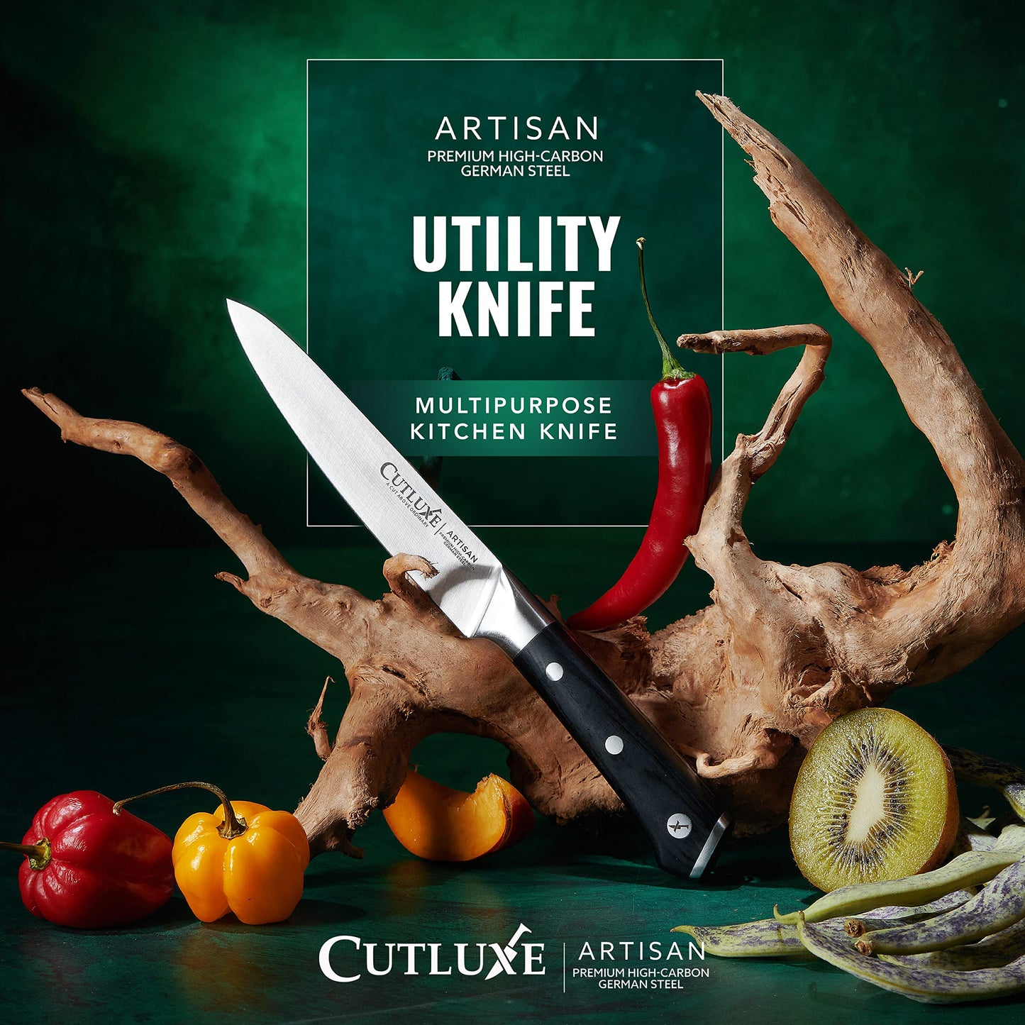 Cutluxe Kitchen Utility Knife, 5.5" Paring Kitchen Knife – Razor Sharp Blade, High Carbon German Steel, Full Tang Ergonomic Handle Design – Artisan Series