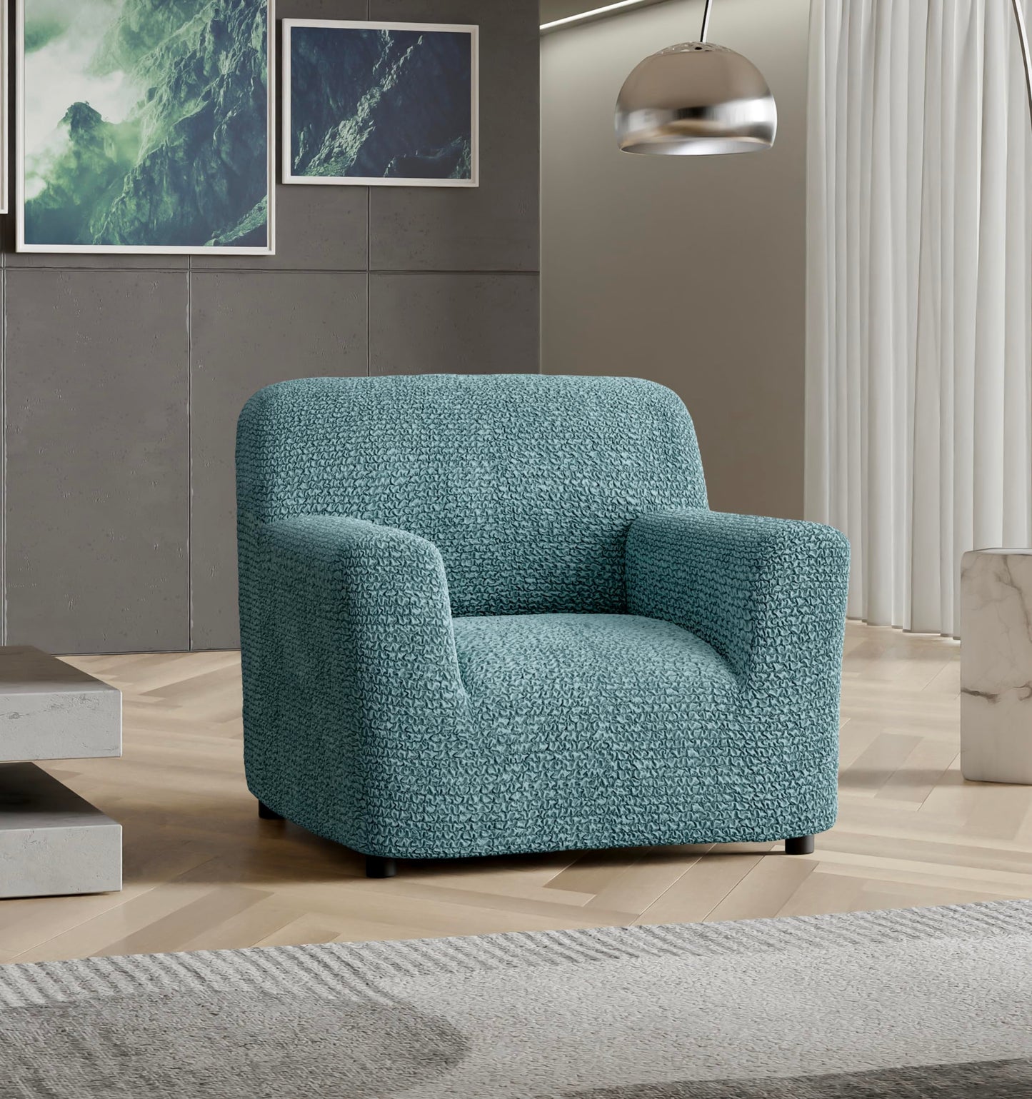 PAULATO BY GA.I.CO. Chair Cover - Armchair Cover - Armchair Slipcover - Soft Fabric Slipcover - 1-Piece Form Fit Stretch Stylish Furniture Protector - Microfibra Collection - Teal (Chair)