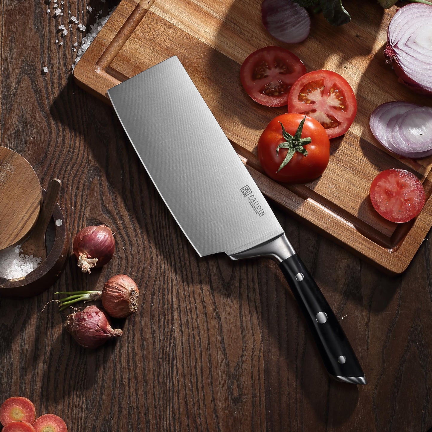 PAUDIN Cleaver Knife, Switzer Chinese Chef Knife 7 Inch, High Carbon Stainless Steel Butcher Knife with ABS Handle, Kitchen Knife for Meat Cutting Vegetable Slicing