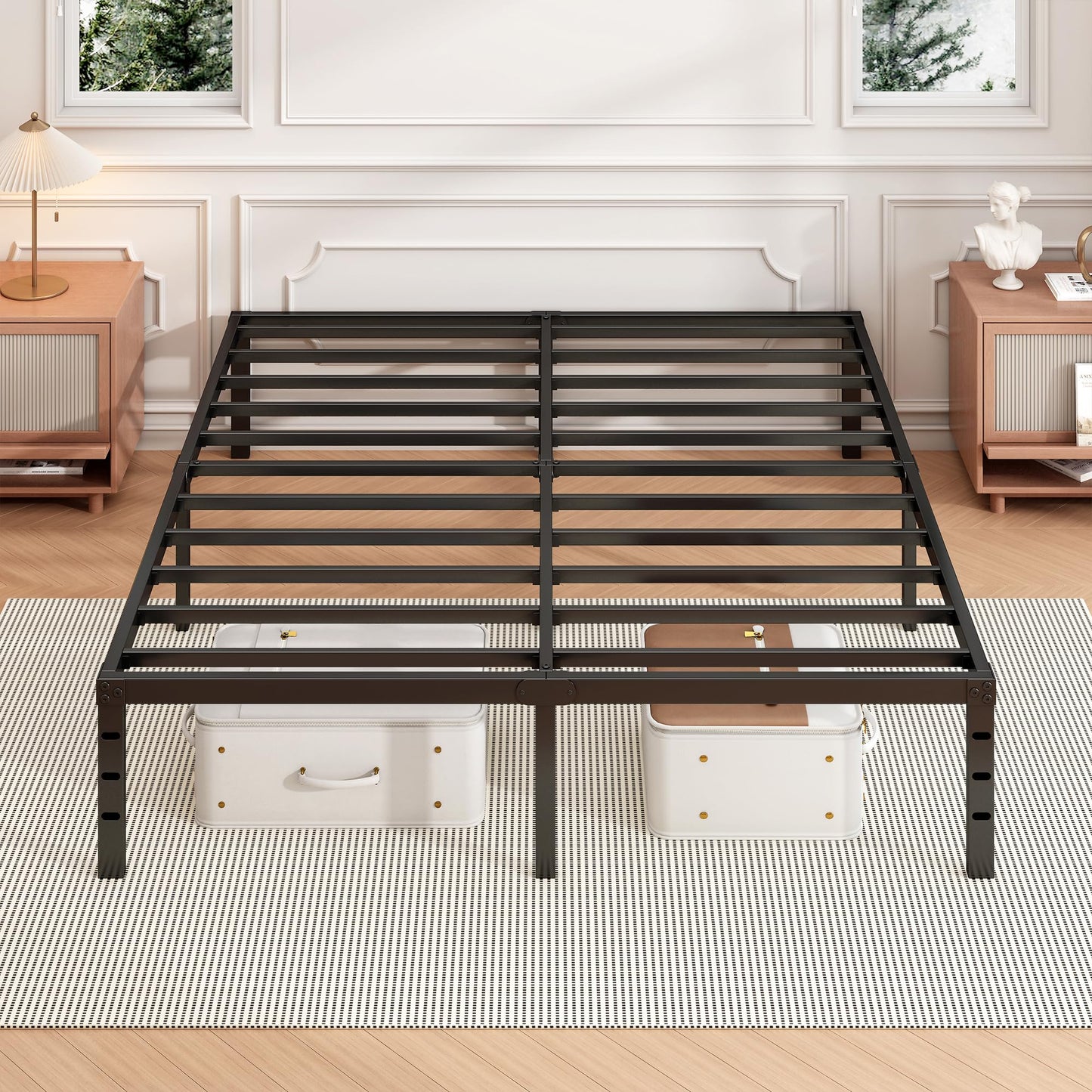 Hafenpo 14 Inch Queen Bed Frame - Sturdy Platform Bed Frame Metal Bed Frame No Box Spring Needed Heavy Duty Queen Size Bed Frame Easy Assembly Strong Bearing Capacity, Under Bed Storage