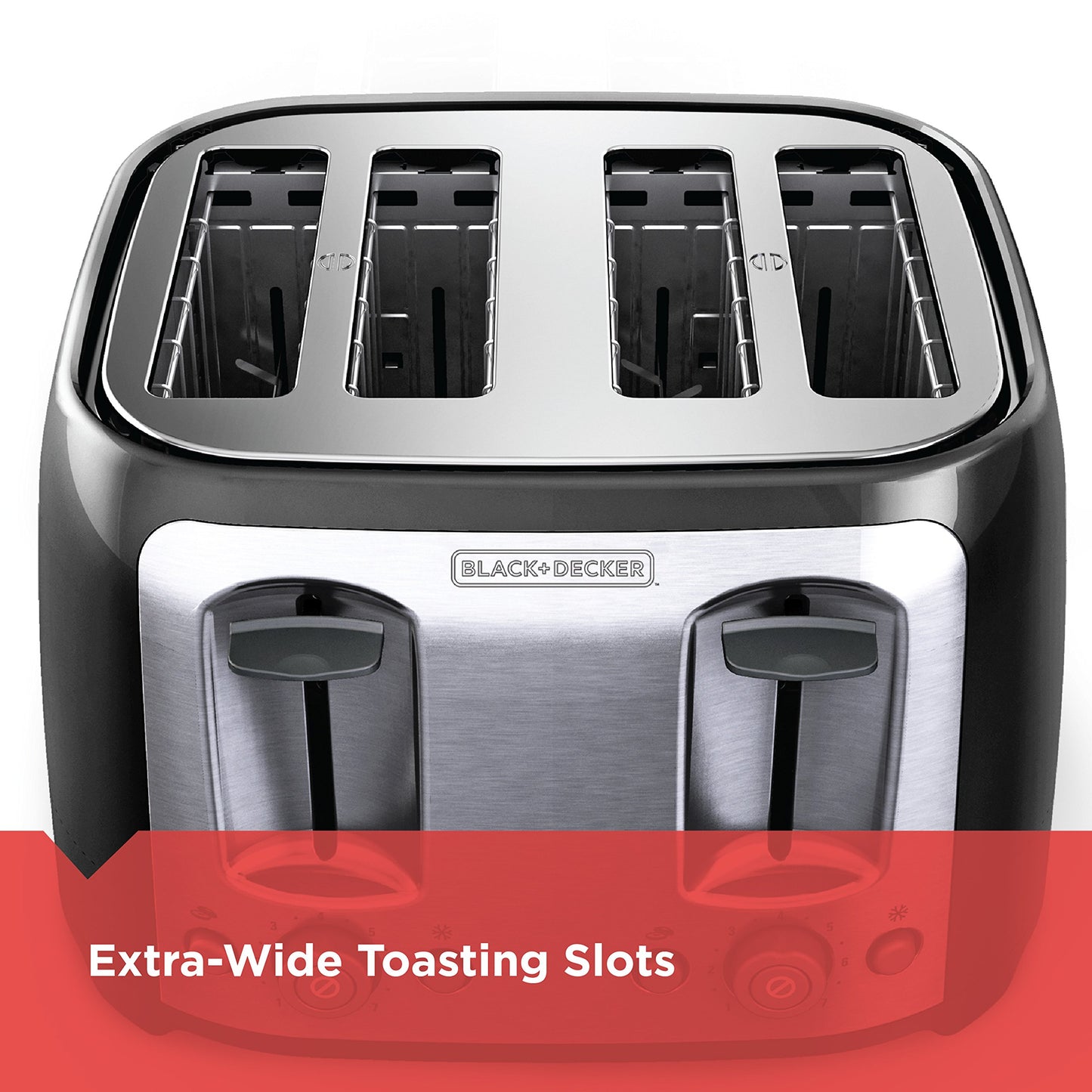 BLACK+DECKER 4-Slice Toaster, Extra Wide Slots, 7 Shade Settings, 1400 Watts, Frozen and Bagel Buttons, Toast Shade Selector, Extra Lift