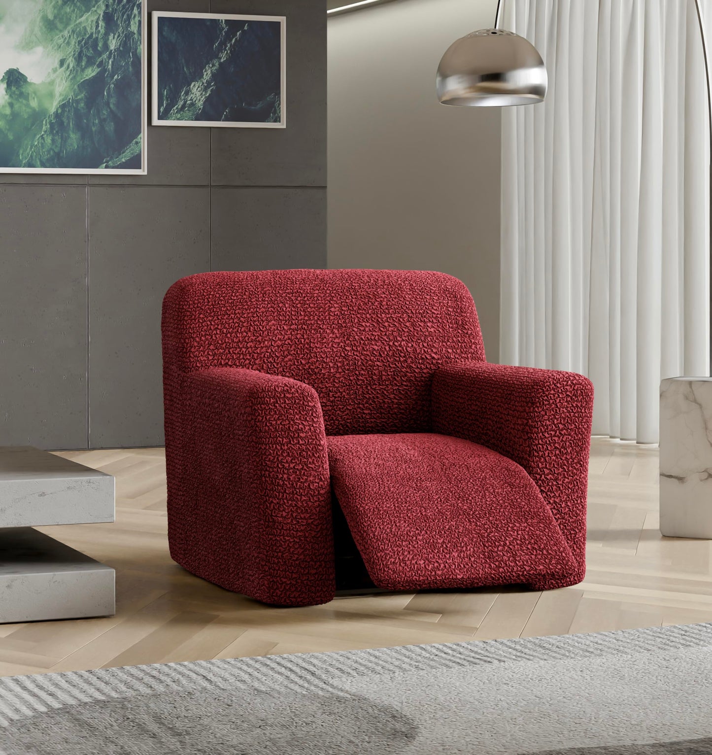 PAULATO BY GA.I.CO. Recliner Slipcover - Recliner Chair Cover - Soft Polyester Fabric Slipcover - 1-Piece Form Fit Stretch Furniture Protector - Microfibra - Burgundy (Recliner Cover)