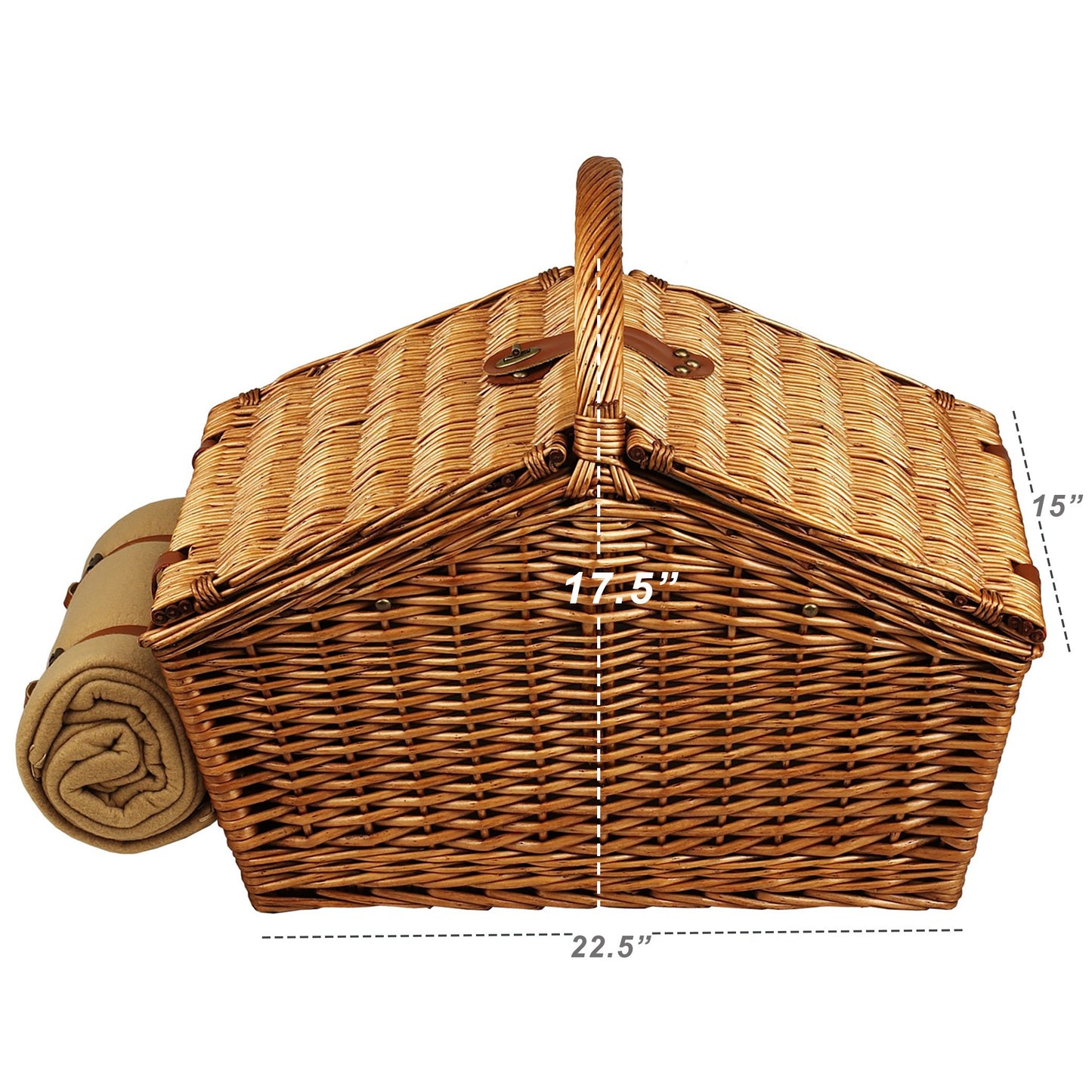 Picnic at Ascot Huntsman English-Style Willow Picnic Basket with Service for 4, Coffee Set and Blanket- Designed, Assembled & Quality Approved in the USA