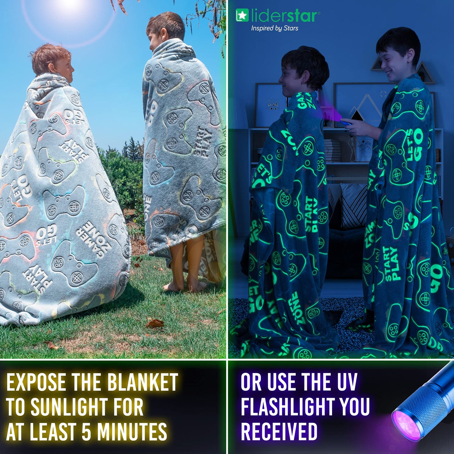 Glow in The Dark Blanket - Gaming Blanket, Big Size: 60 x 80 inch Soft Throw Blanket, Gamer Gifts for Kids Teenage, Adults, Plush Blanket Kids, Gamer Room Decor, Luminous Gamer Blanket, Boys Blanket