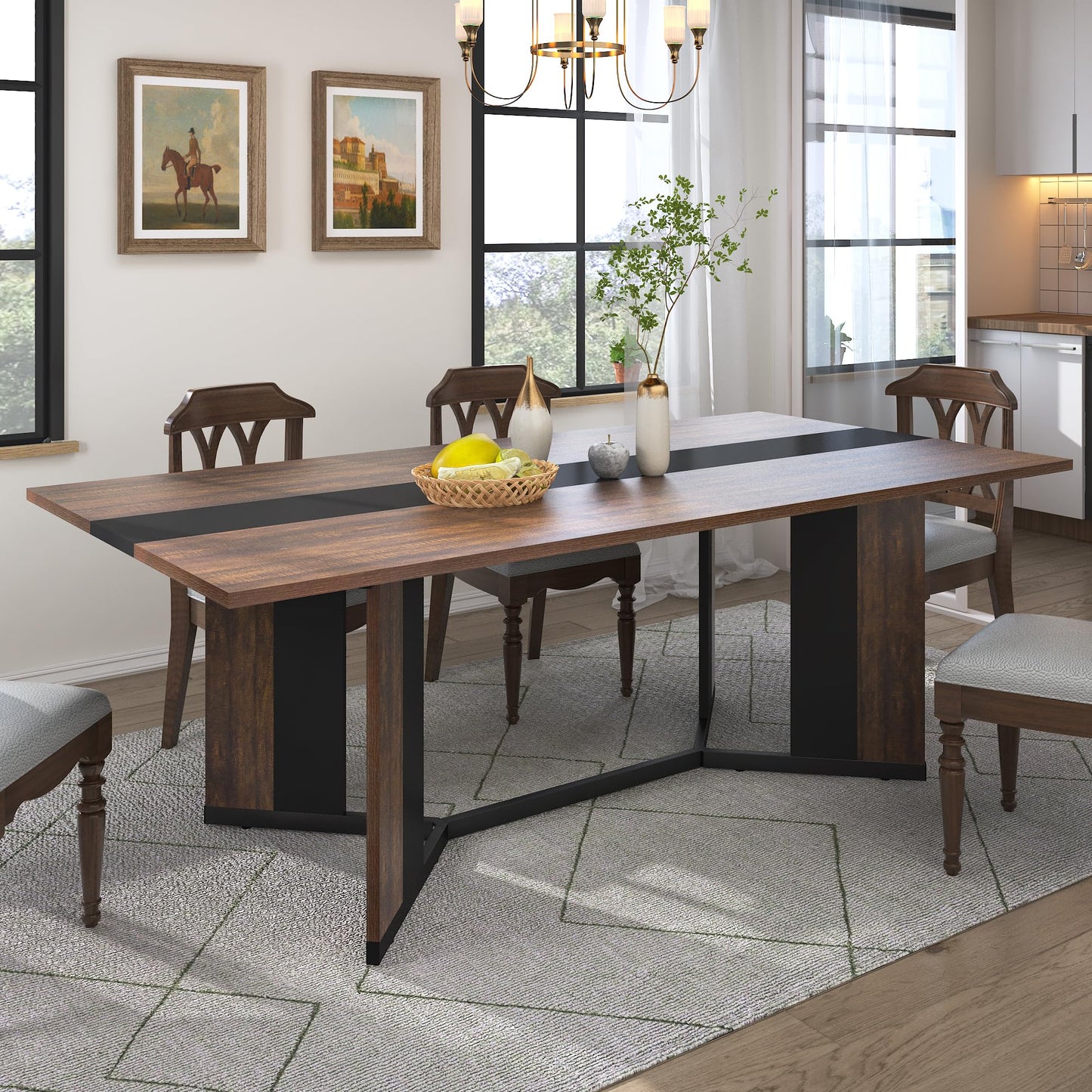 Hlivelood 71In Large Rectangular Dining Table for 4 5 6 7 8 People w/35 Marble-Color Wood Watrproof Brown Tabletop,Adjustable Leg.6ft Luxurious Family Dinner Table for Office Kitchen Living Room