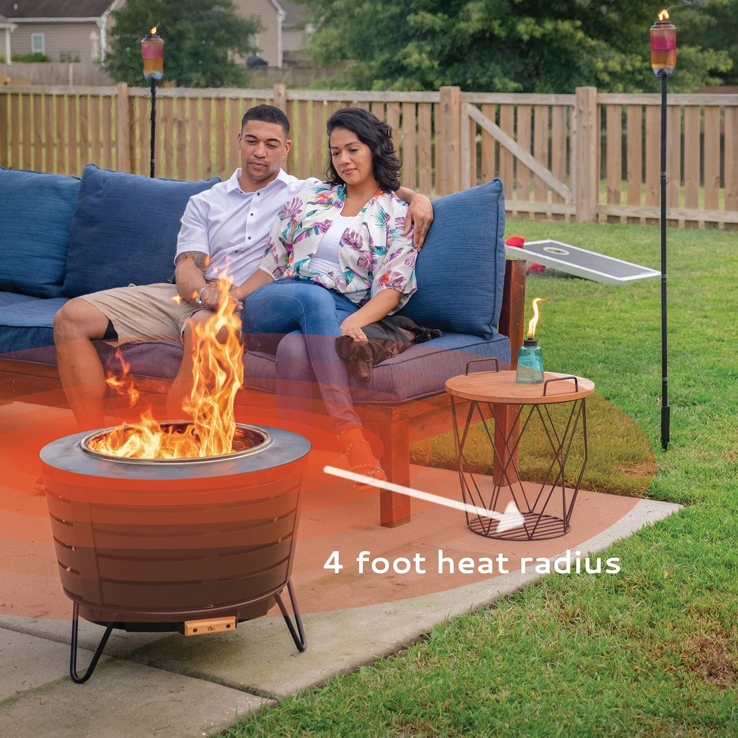 TIKI Brand Smokeless 25 in. Patio Fire Pit, Wood Burning Outdoor Fire Pit - Includes Wood Pack, Modern Design with Removable Ash Pan and Weather Resistant Cover, Black