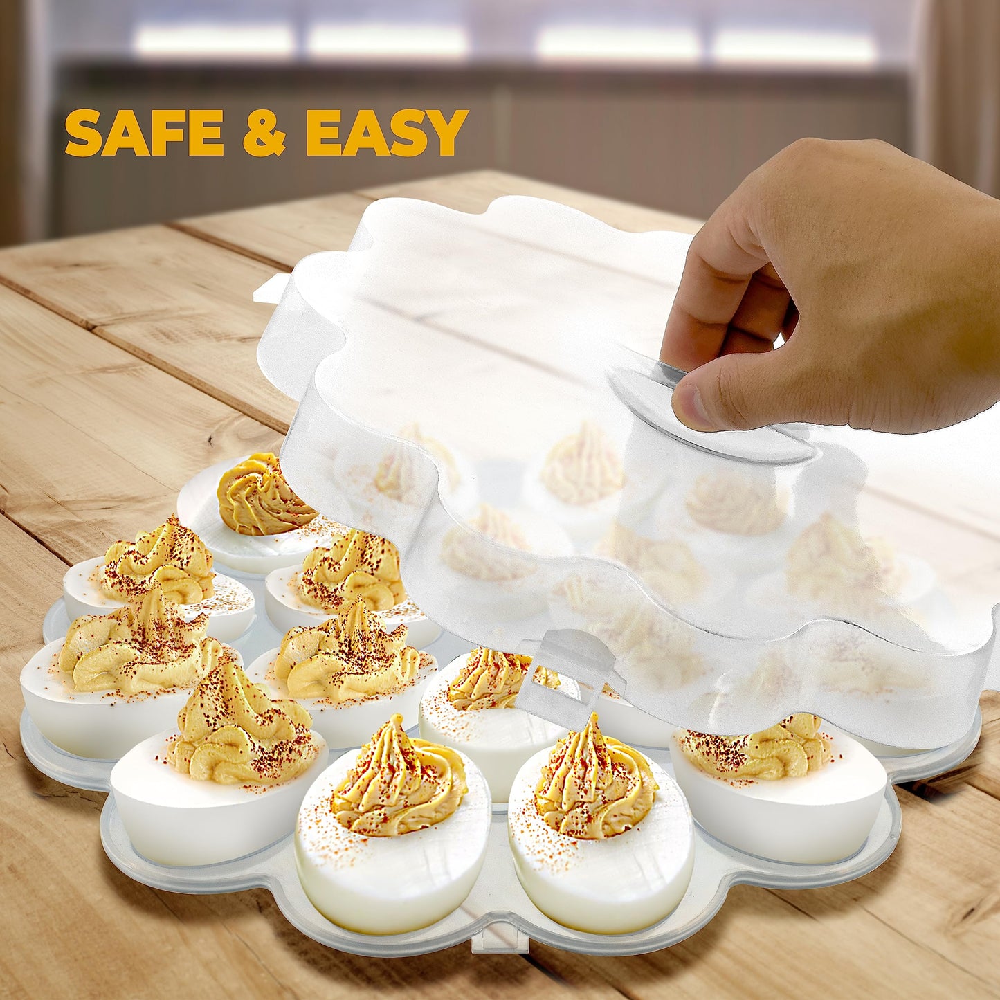 Shop Square Egg Carrier with Lid - 18 Slot Egg Tray with Secure Lid for Party, Easter, Thanksgiving - Reusable Egg Platter