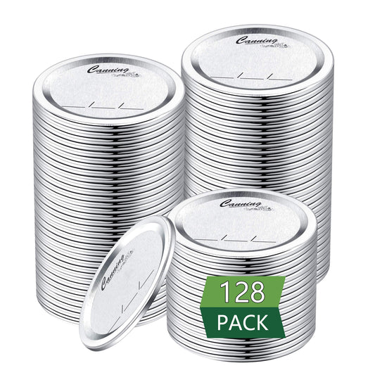 128-Count, Regular Mouth Canning Lids for Ball, Kerr Jars - Split-Type Metal Mason Jar Lids for Canning - Food Grade Material, 100% Fit & Airtight for Regular Mouth Jars