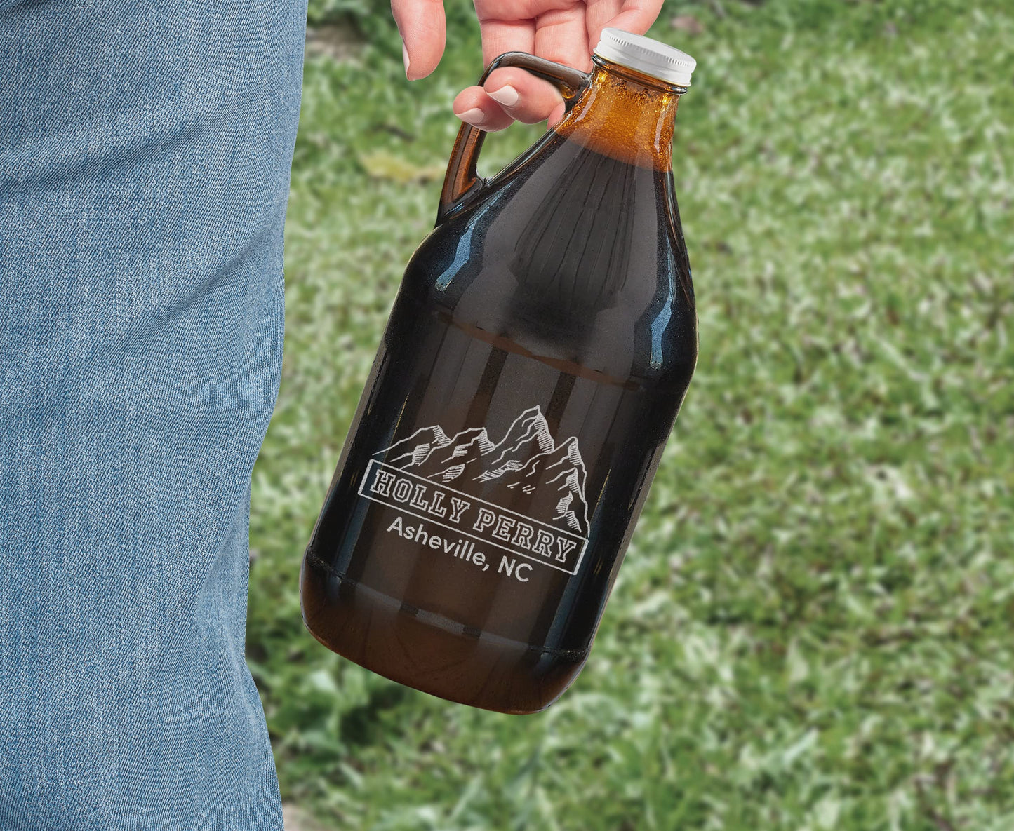 TEEAMORE Amber Growler 64 oz Personalized Beer Growler Amber Glass Growlers Custom Handled Jugs Glass Growler for Beer