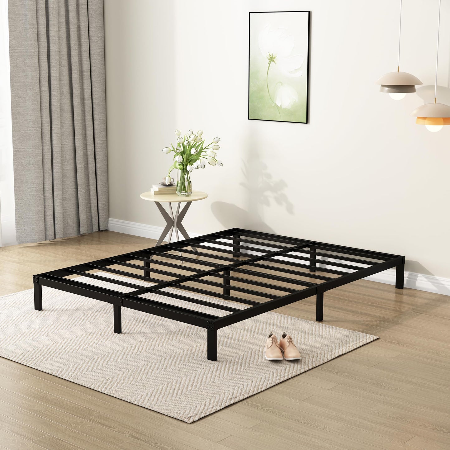 DiaOutro 9 Inch California King Bed Frames Heavy Duty Low Profile Metal Platform No Box Spring Needed Mattress Foundation, Easy to Assembly, Noise Free, Black