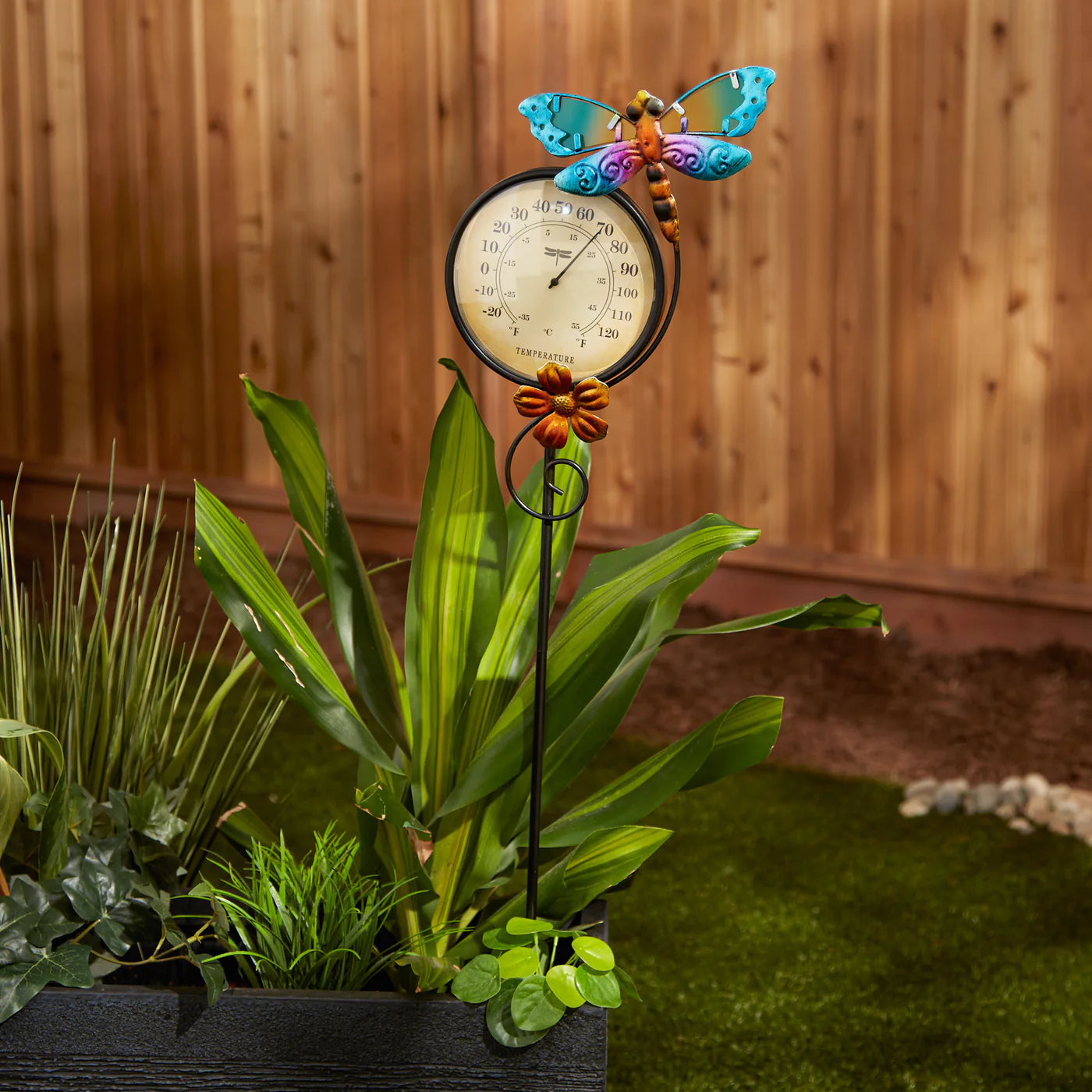 Thermometer Garden Stake- Garden Dragonfly