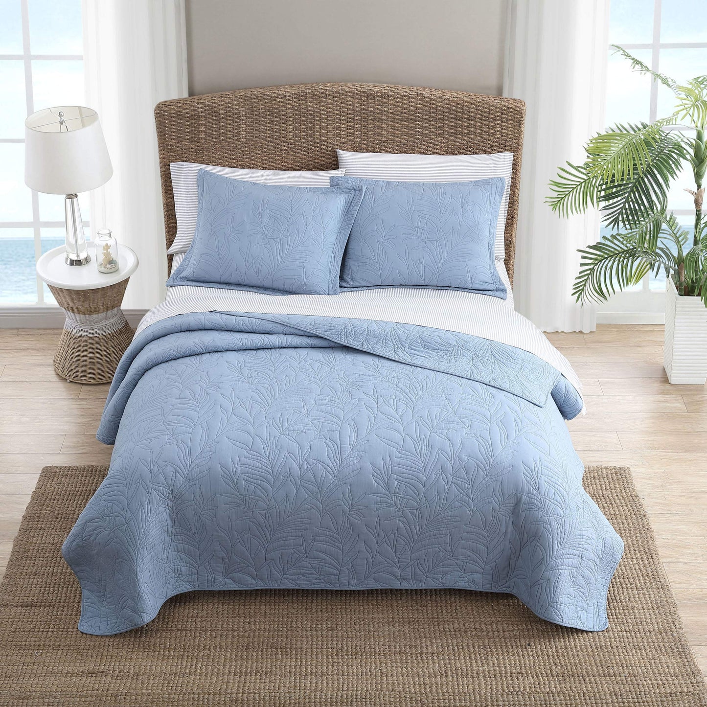 Tommy Bahama Home | Costa Sera Collection | Soft and Breathable, Quilt Bedpsread Coverlet Seasons, Pre-Washed for Added Softness, King, Blue