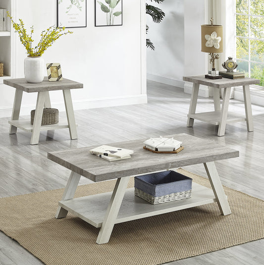 Roundhill Furniture Athens Contemporary 3-Piece Wood Shelf Coffee Table Set, 24D x 48W x 19H in, Gray and Beige