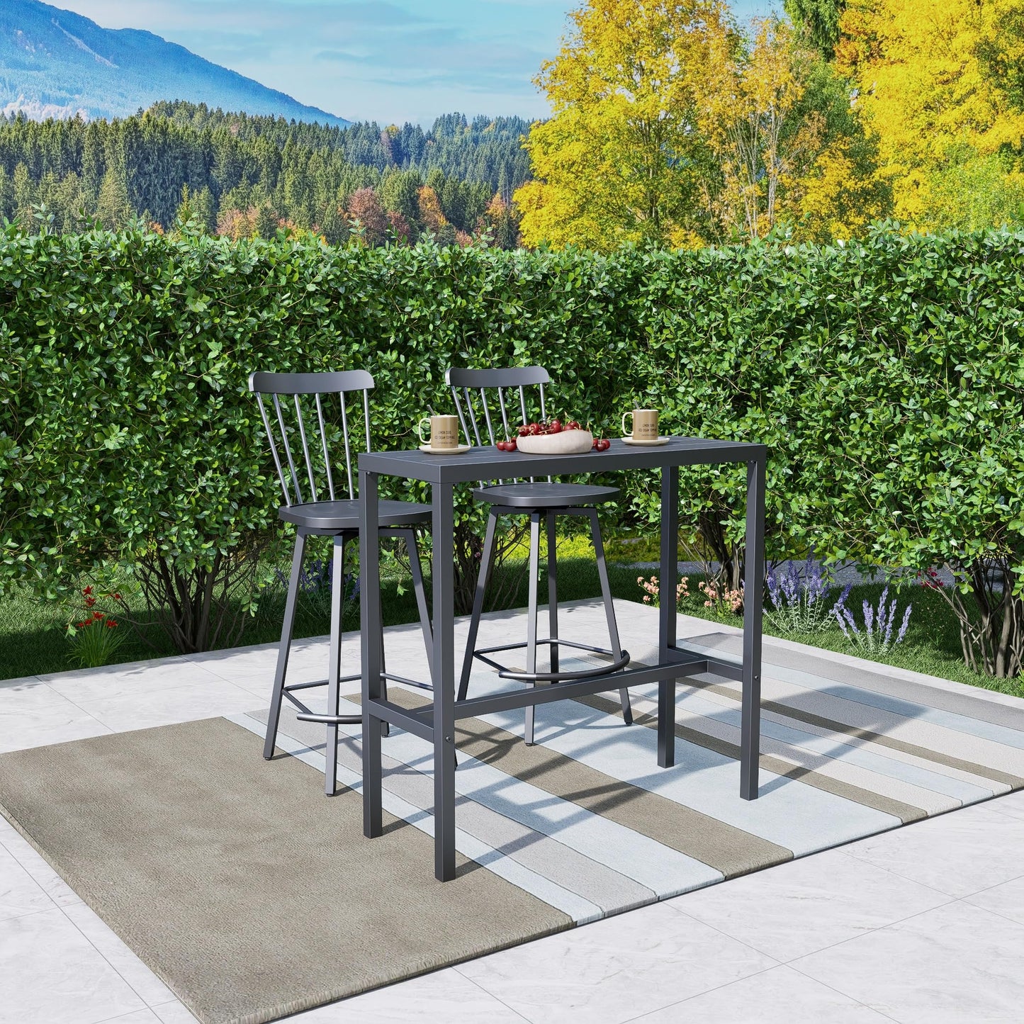 Nixtopia 3 Pcs 45" L Patio Rectangular Bar Height Pub Table and 2 x Bar Height Stools Chairs Set for Patio, Live Room, Office - Metal Frame