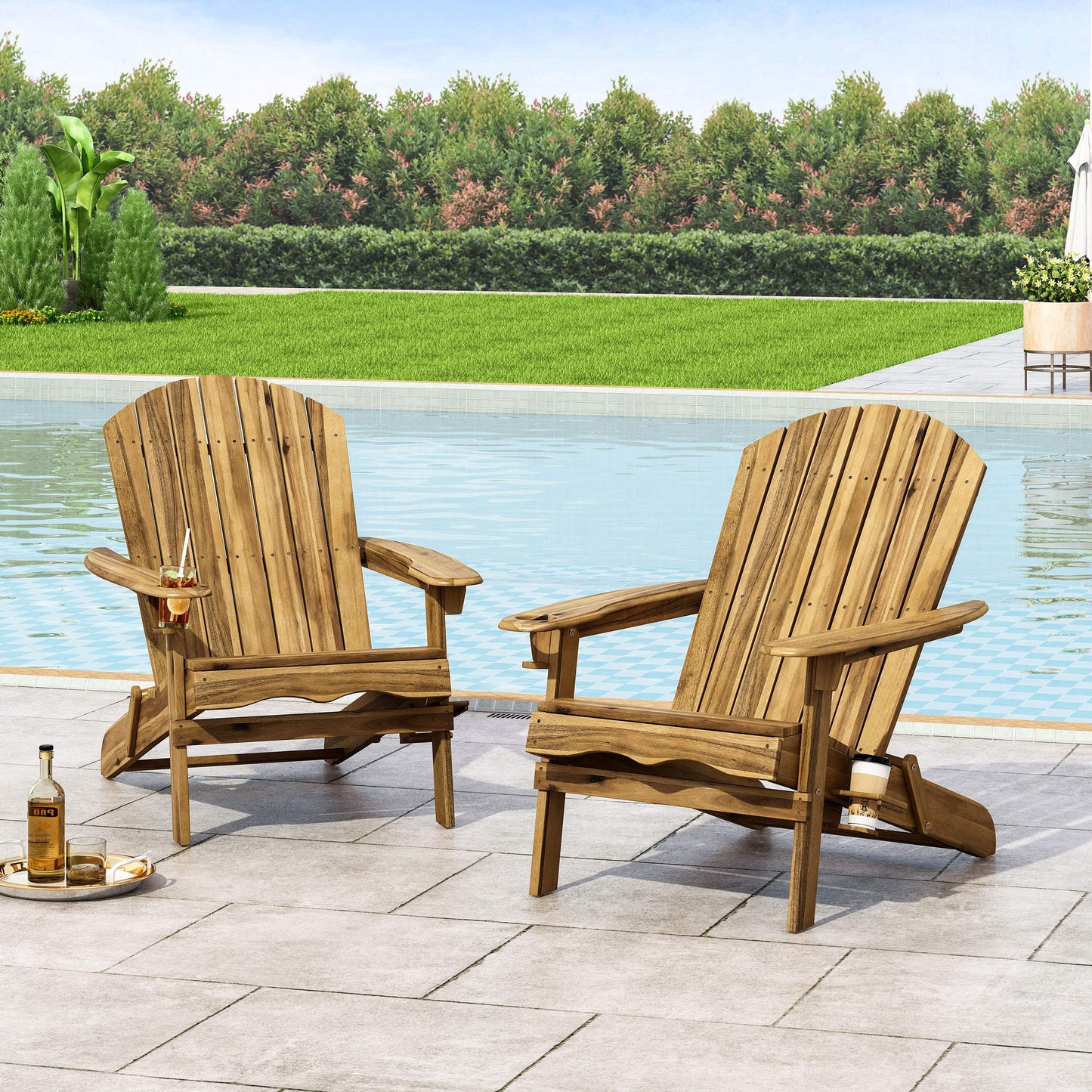 Christopher Knight Home Crystal Outdoor Acacia Wood Folding Adirondack Chairs (Set of 2), Natural