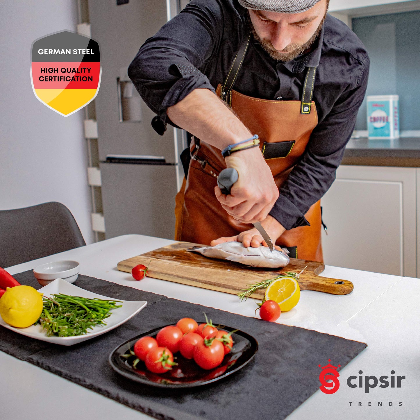 Cipsir Fillet Knife For Fish and Meat - Curved Salty Water-Resistant Made of German Steel 7 inch Blade with Sheath, Sharpener and Gift Box, Ideal for Filleting and Deboning Indoor or Outdoor