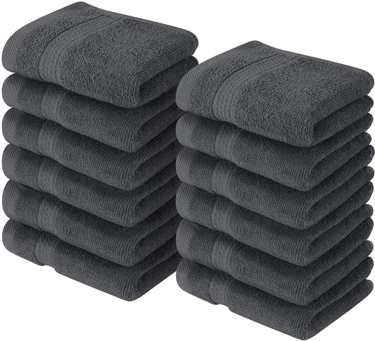 Utopia Towels [12 Pack Premium Wash Cloths Set (12 x 12 Inches) 100% Cotton Ring Spun, Highly Absorbent and Soft Feel Essential Washcloths for Bathroom, Spa, Gym, and Face Towel (Grey)