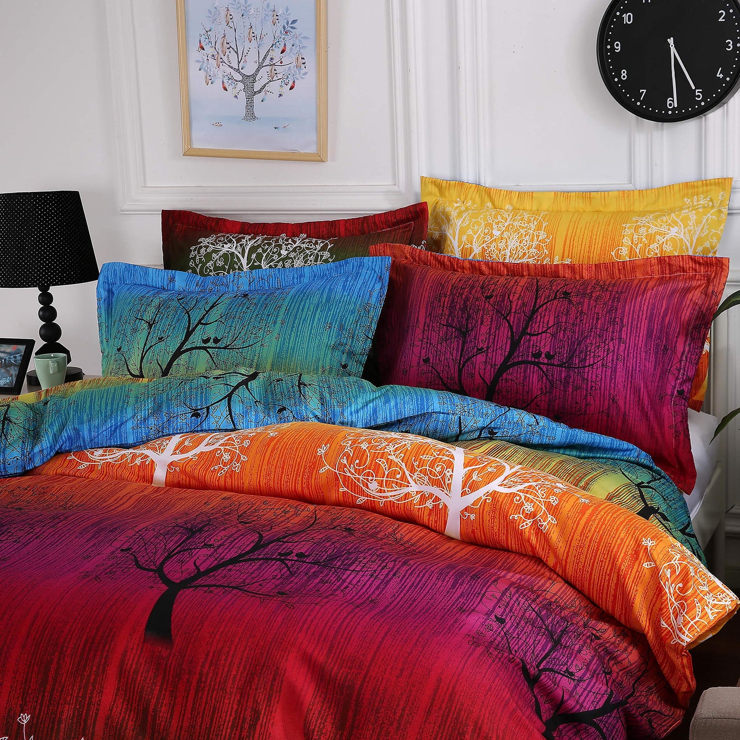 Swanson Beddings Rainbow Tree 2pc Duvet Bedding Set: Duvet Cover and One Pillow Sham (TwinXL)