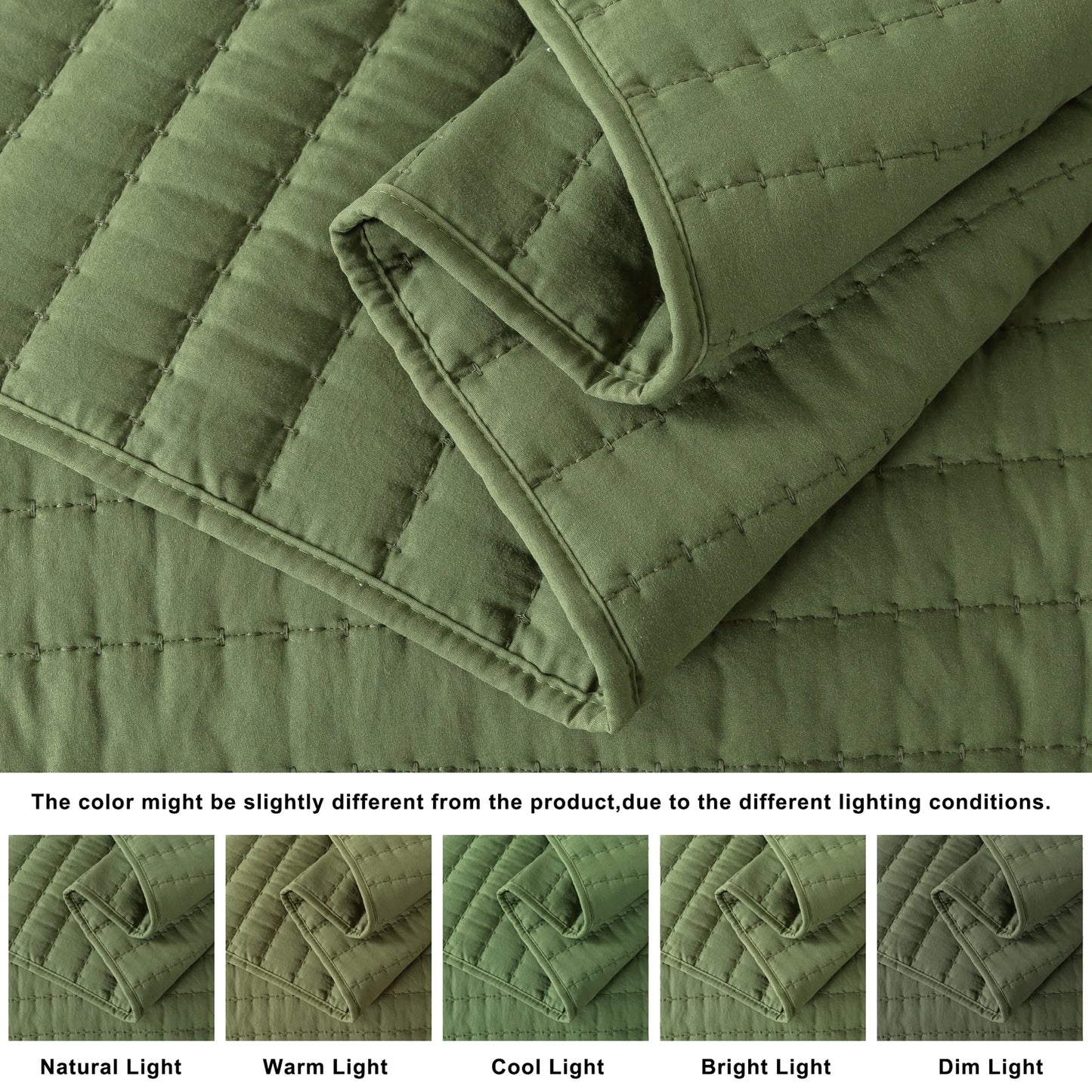 Oversized California Cal King Size Quilt Bedding Sets with Pillow Shams, Green Lightweight Bedspread Coverlet, Quilted Blanket Thin Comforter Bed Cover for All Season, 3 Pieces, 118x106 inches