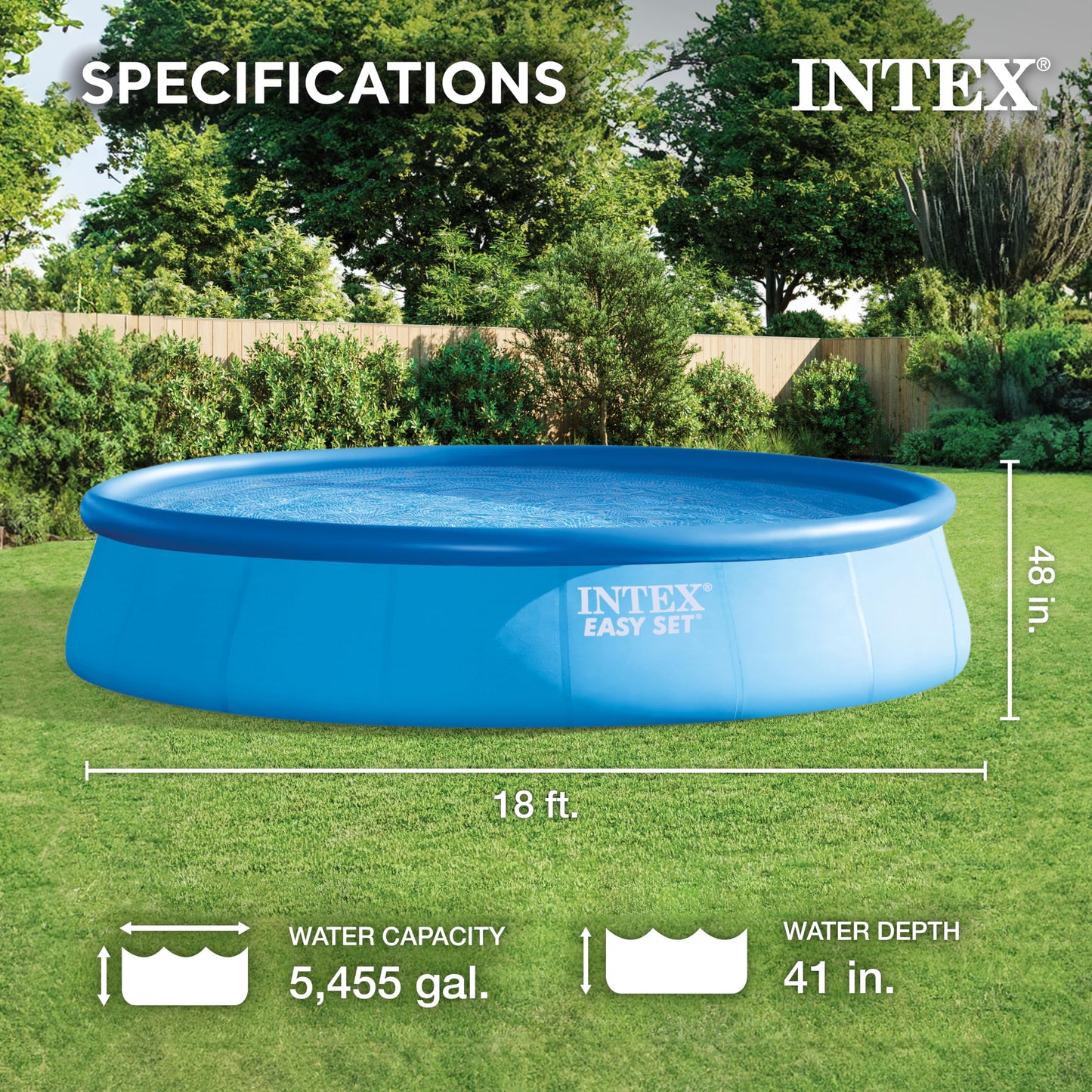 INTEX 26175EH Easy Set Inflatable Swimming Pool Set: 18ft x 48in – Includes 1500 GPH Cartridge Filter Pump – Removable Ladder – Pool Cover – Ground Cloth