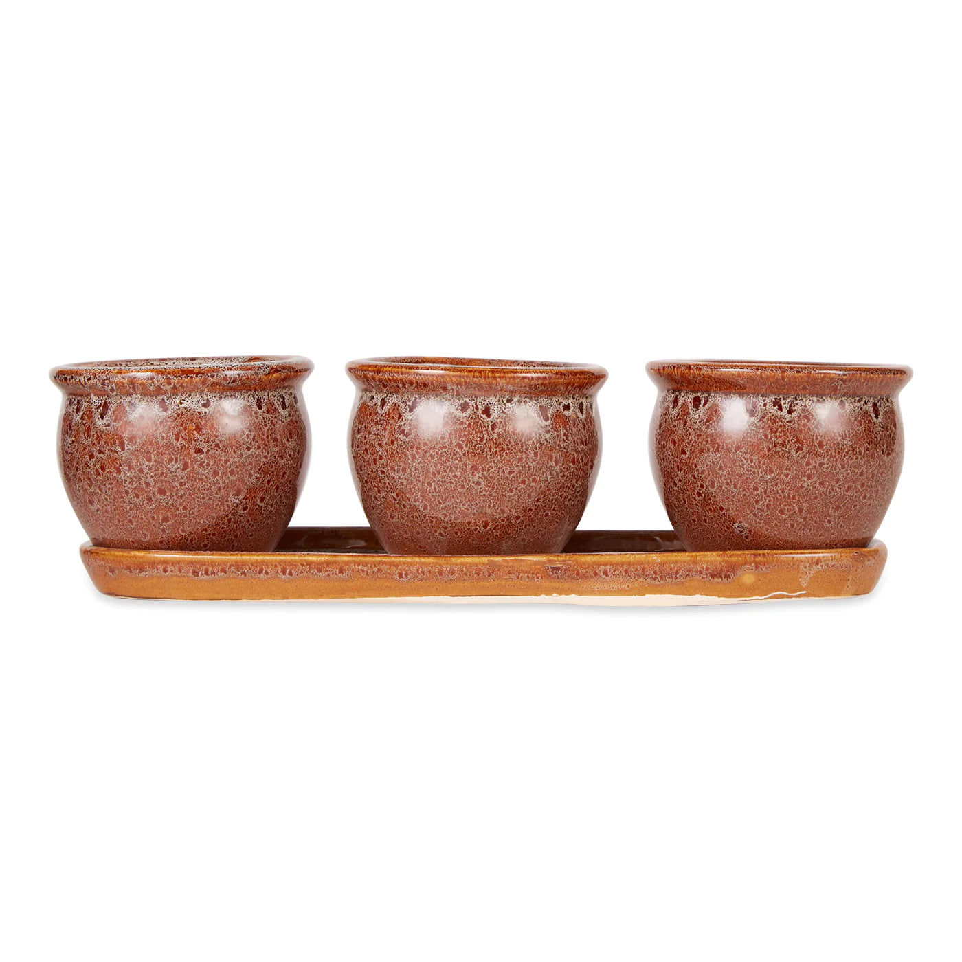 Brown Round Ceramic Small Planter Set