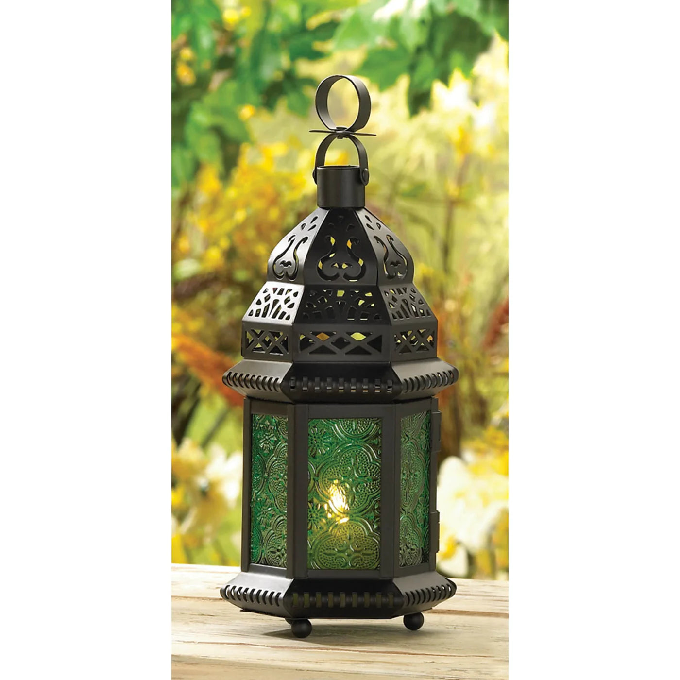 Green Glass Moroccan Candle Lantern