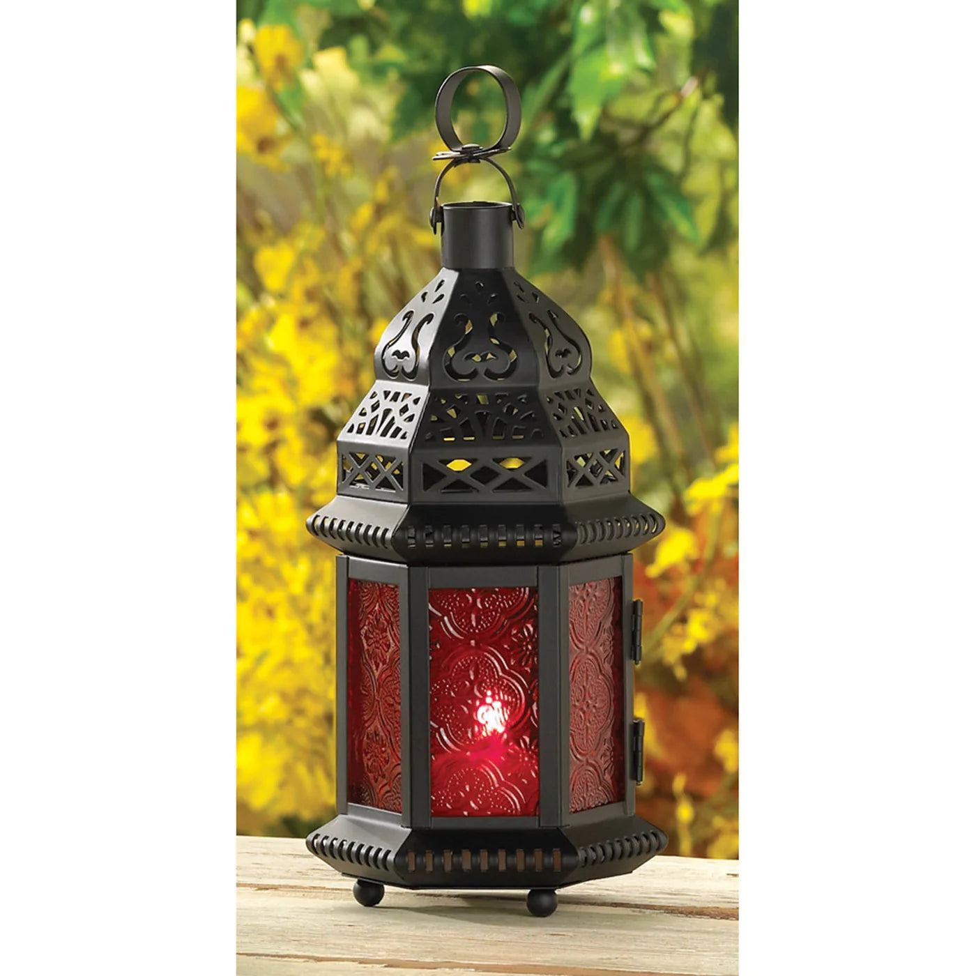 Red Glass Moroccan Candle Lantern