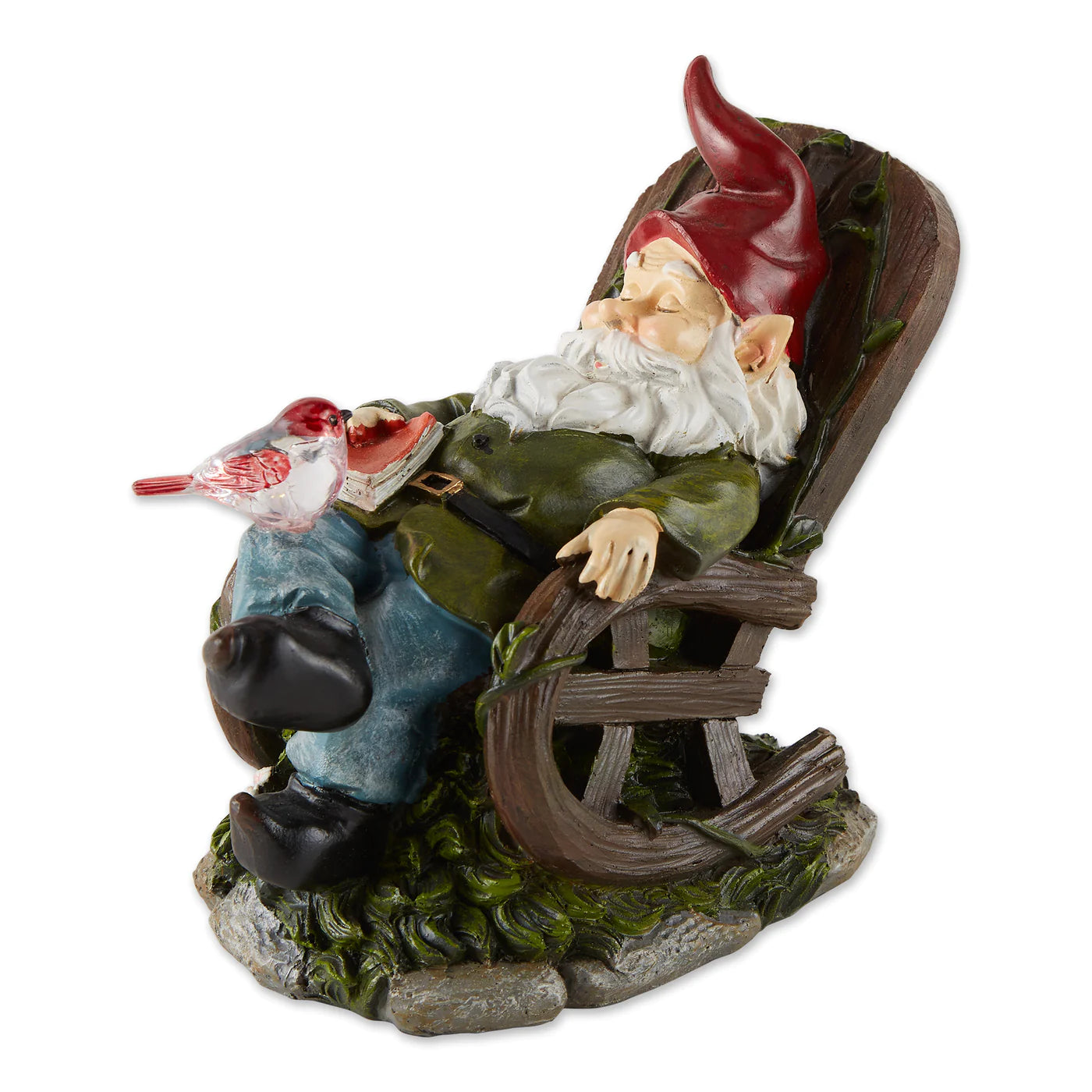 Solar Red Bird Rocking Chair Gnome