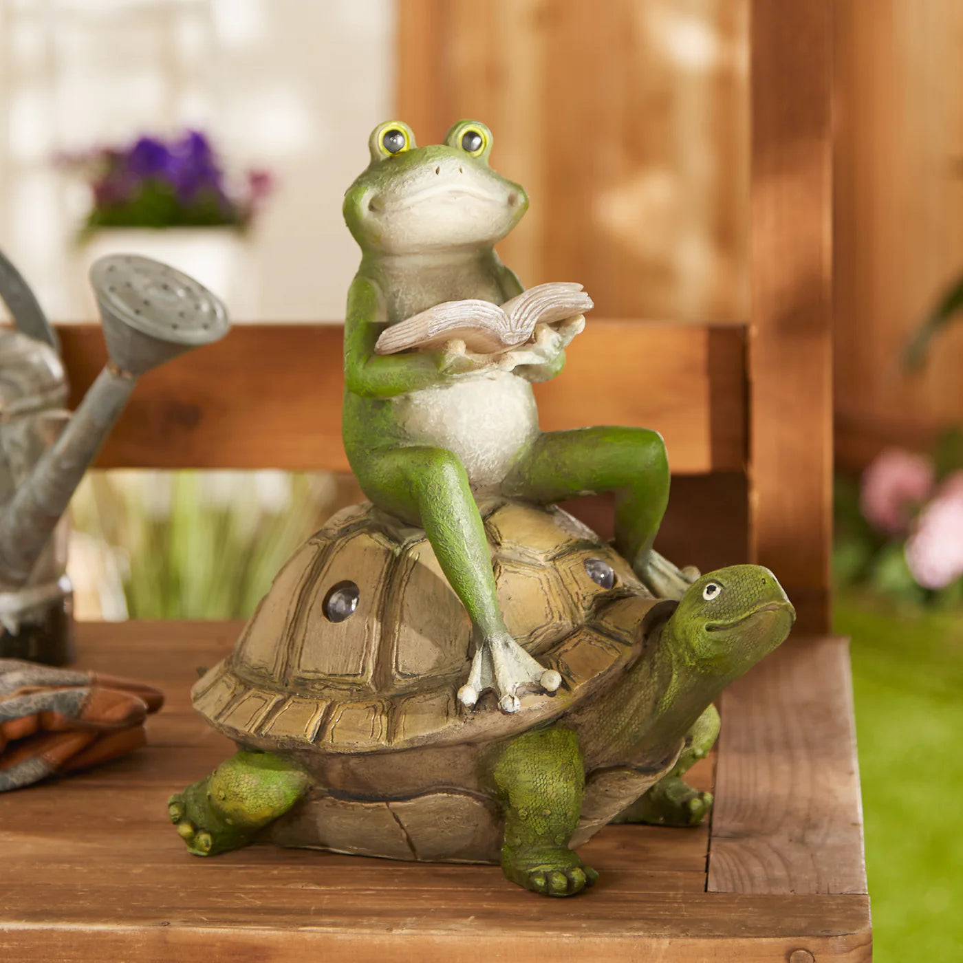 Frog And Turtle Solar Statue