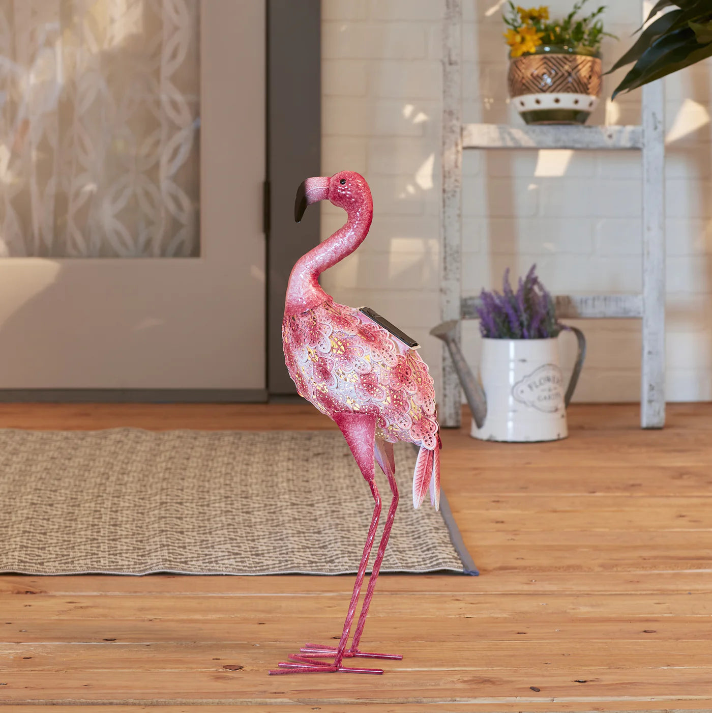 Flamingo With Solar Metal Statue