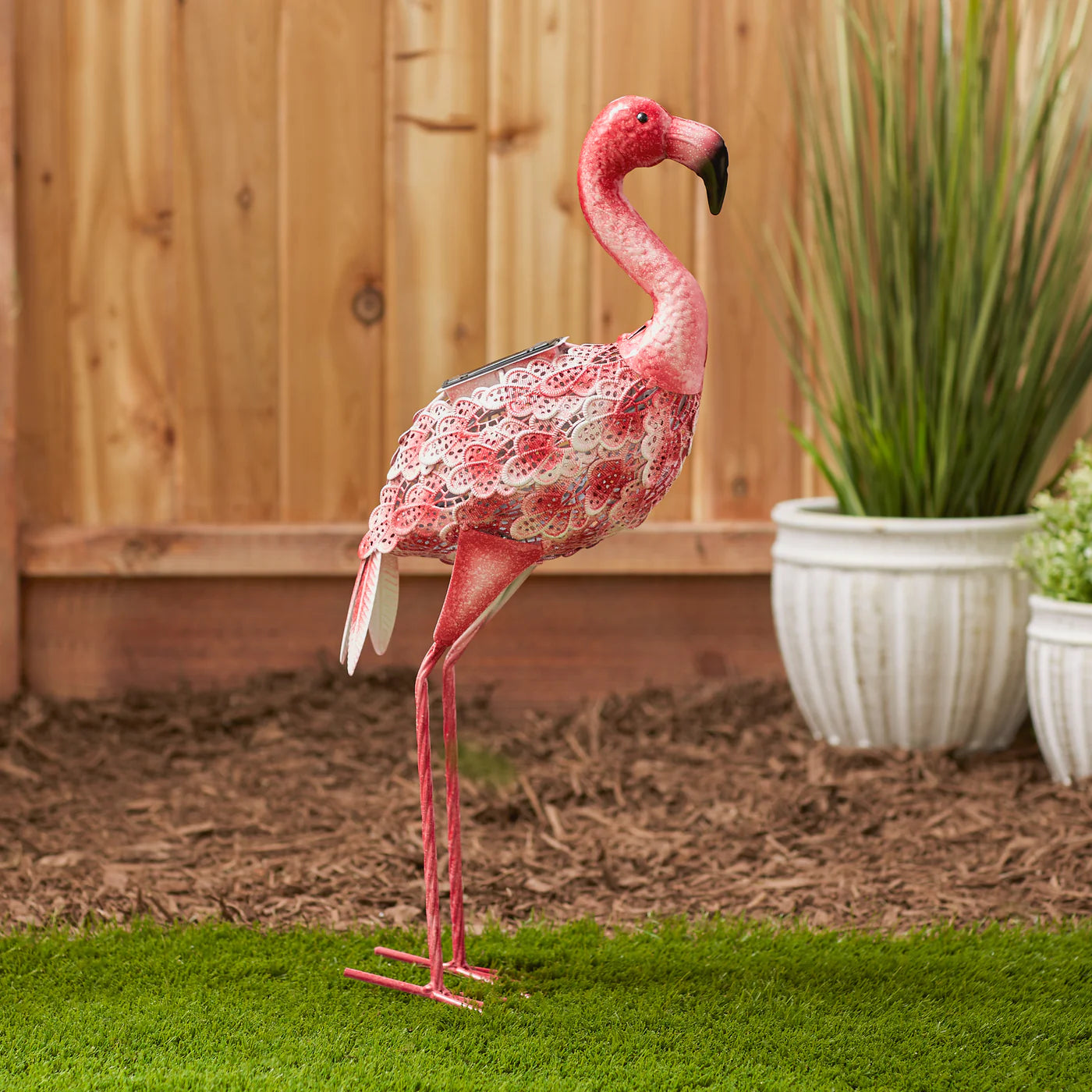 Flamingo With Solar Metal Statue